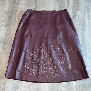 Beautiful dark purple genuine leather skirt dye cut details midi/maxi skirt 26W